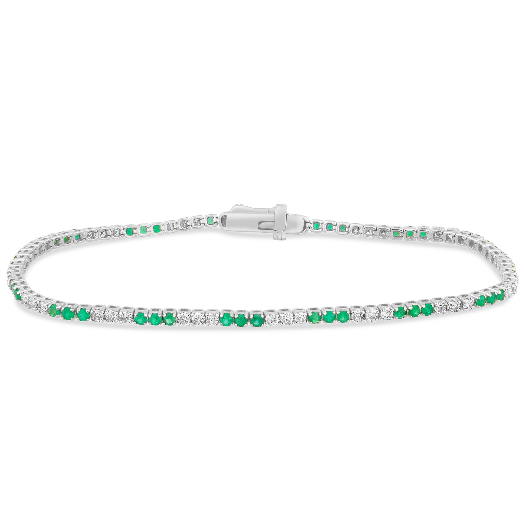 SPECIAL! 1.76ct G SI 14K White Gold Diamonds & Emerald Gemstone Bracelet 7" Long