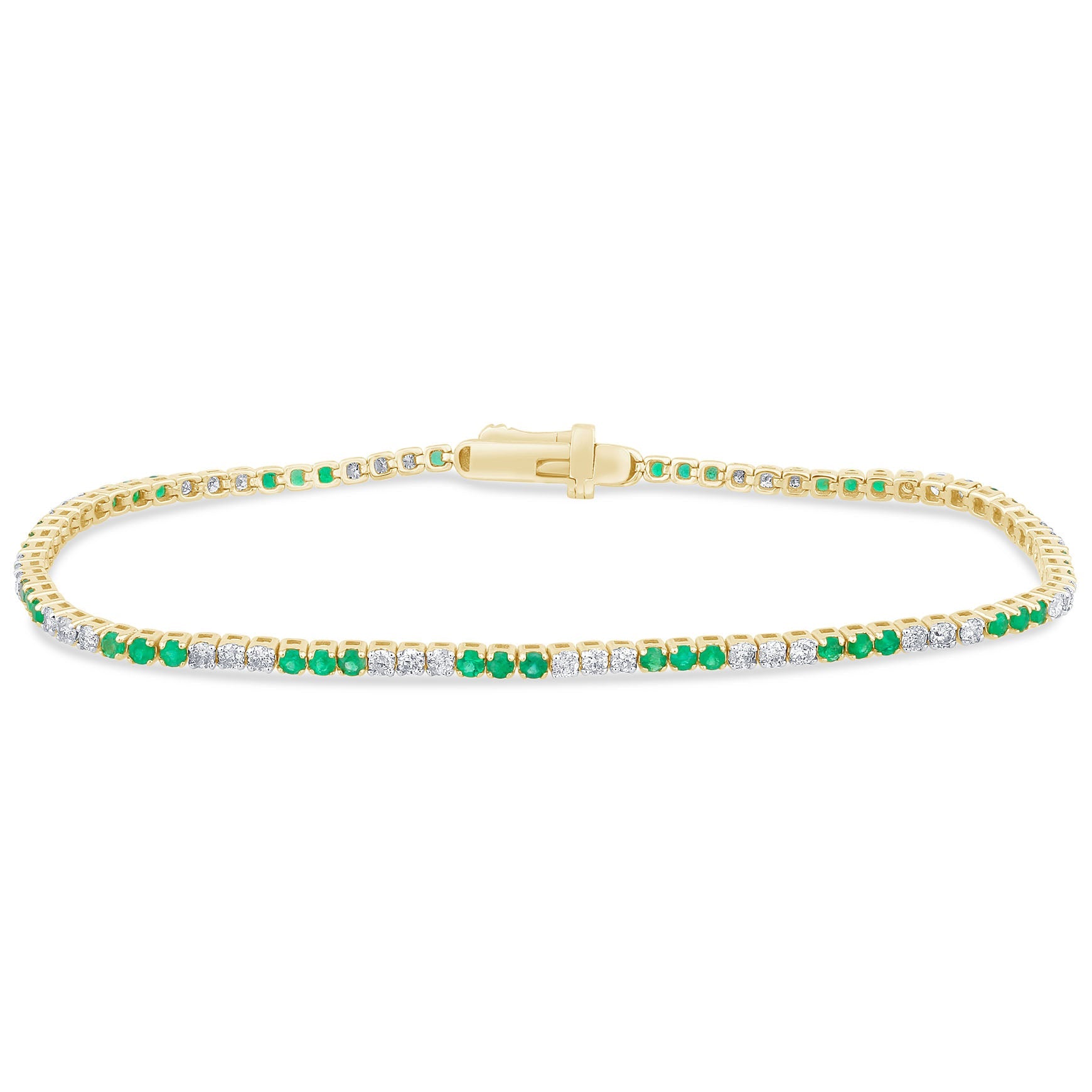 SPECIAL! 1.76ct G SI 14K Yellow Gold Emerald & Diamond Tennis Bracelet 7" Long