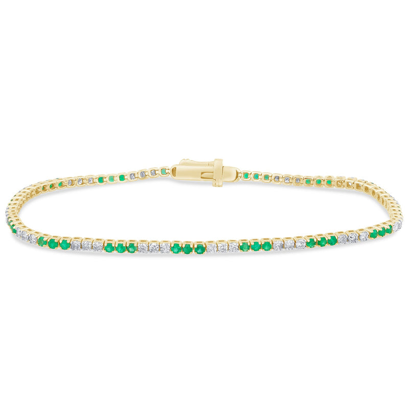 SPECIAL! 1.76ct G SI 14K Yellow Gold Emerald & Diamond Tennis Bracelet 7" Long