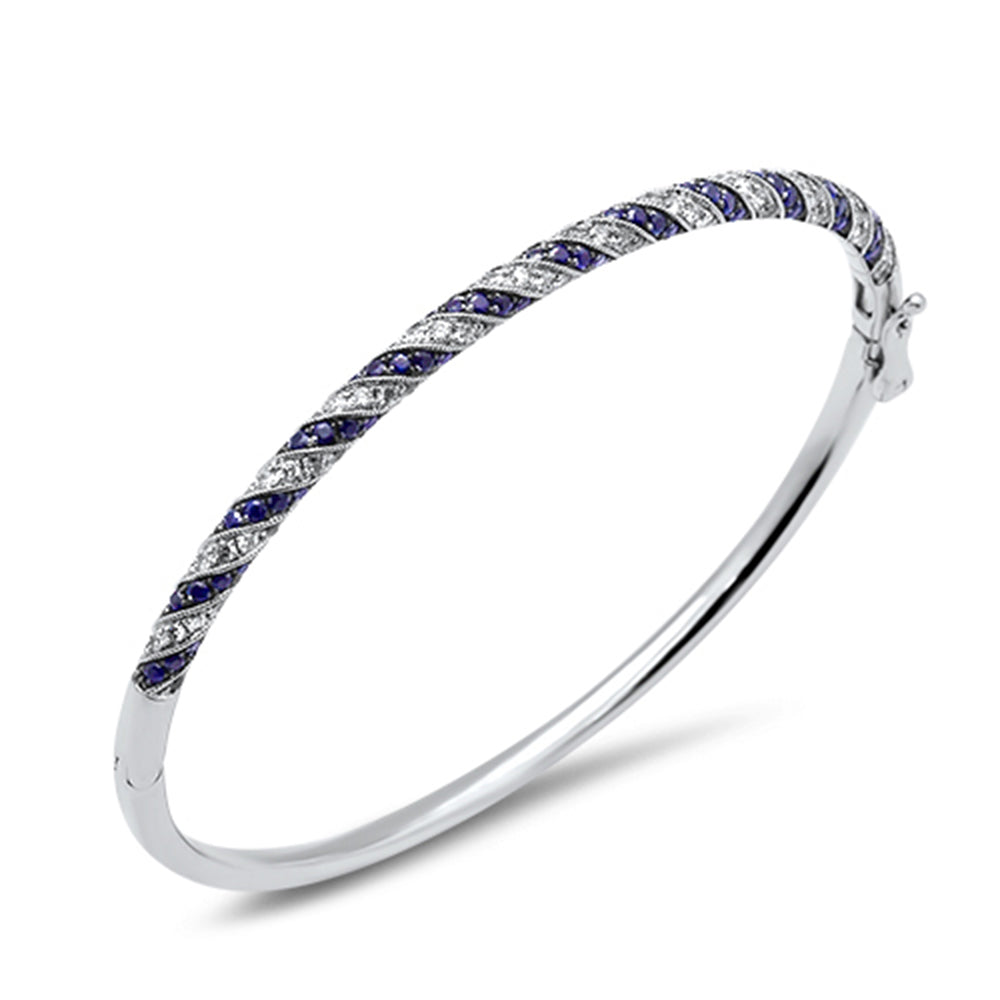 GEMSTONE CLOSEOUT!  2.43ct G SI 14K White Gold Diamond & Blue Sapphire Gemstone Bangle Bracelet 61m