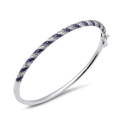 GEMSTONE CLOSEOUT!  2.43ct G SI 14K White Gold Diamond & Blue Sapphire Gemstone Bangle Bracelet 61m