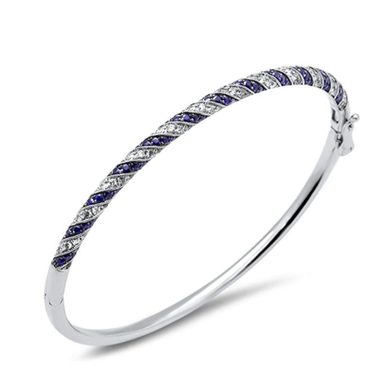 GEMSTONE CLOSEOUT!  2.43ct G SI 14K White Gold Diamond & Blue Sapphire Gemstone Bangle Bracelet 61m