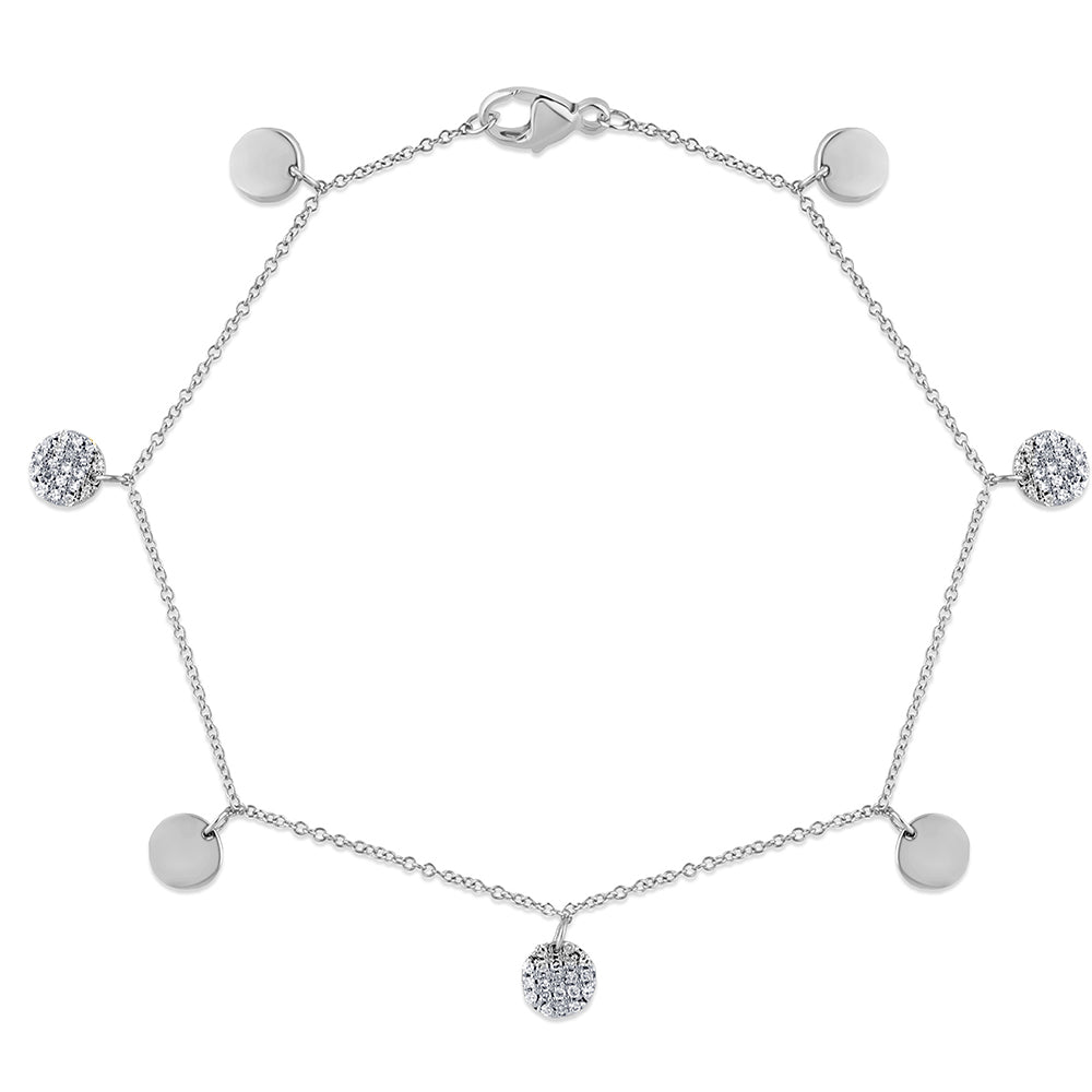 DIAMOND CLOSEOUT!  .15ct G SI 14K White Gold Round Shaped Diamond By The Yard Chain Bracelet 7" Long