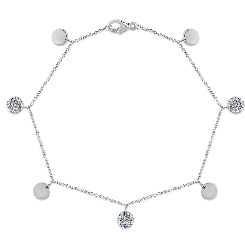 DIAMOND CLOSEOUT!  .15ct G SI 14K White Gold Round Shaped Diamond By The Yard Chain Bracelet 7" Long