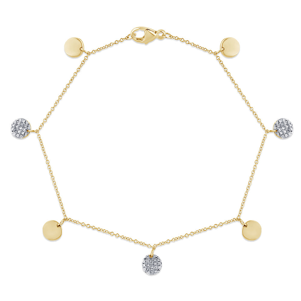 DIAMOND CLOSEOUT!  .16ct G SI 14K Yellow Gold Round Shaped Diamond By The Yard Chain Bracelet 7" Long