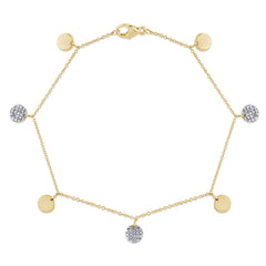 DIAMOND CLOSEOUT!  .16ct G SI 14K Yellow Gold Round Shaped Diamond By The Yard Chain Bracelet 7" Long