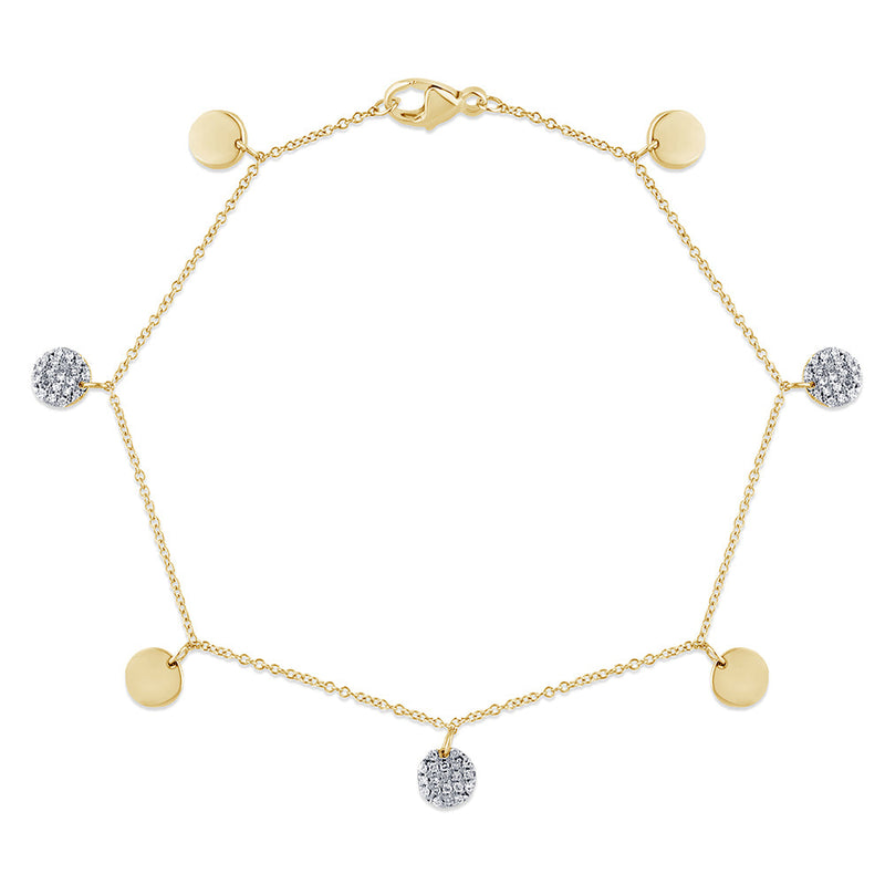 DIAMOND CLOSEOUT!  .16ct G SI 14K Yellow Gold Round Shaped Diamond By The Yard Chain Bracelet 7" Long
