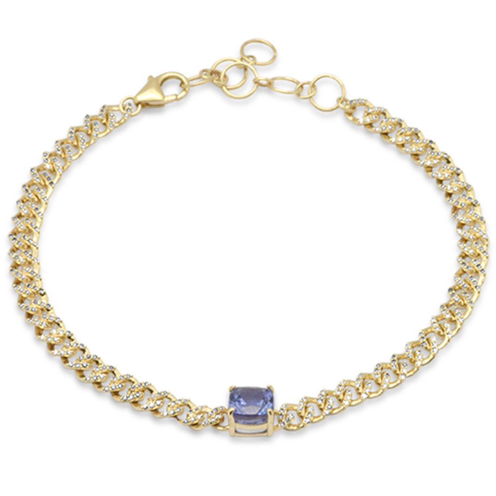 SPECIAL!1.97ct G SI 14K Yellow Gold Cushion Shaped Tanzanite Gemstone & Diamond Cuban Bracelet 6+1.5" Long