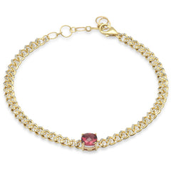SPECIAL!1.45ct G SI 14K Yellow Gold Cushion Shaped Pink Tourmaline Gemstone & Diamond Cuban Bracelet 6+1.5" Long