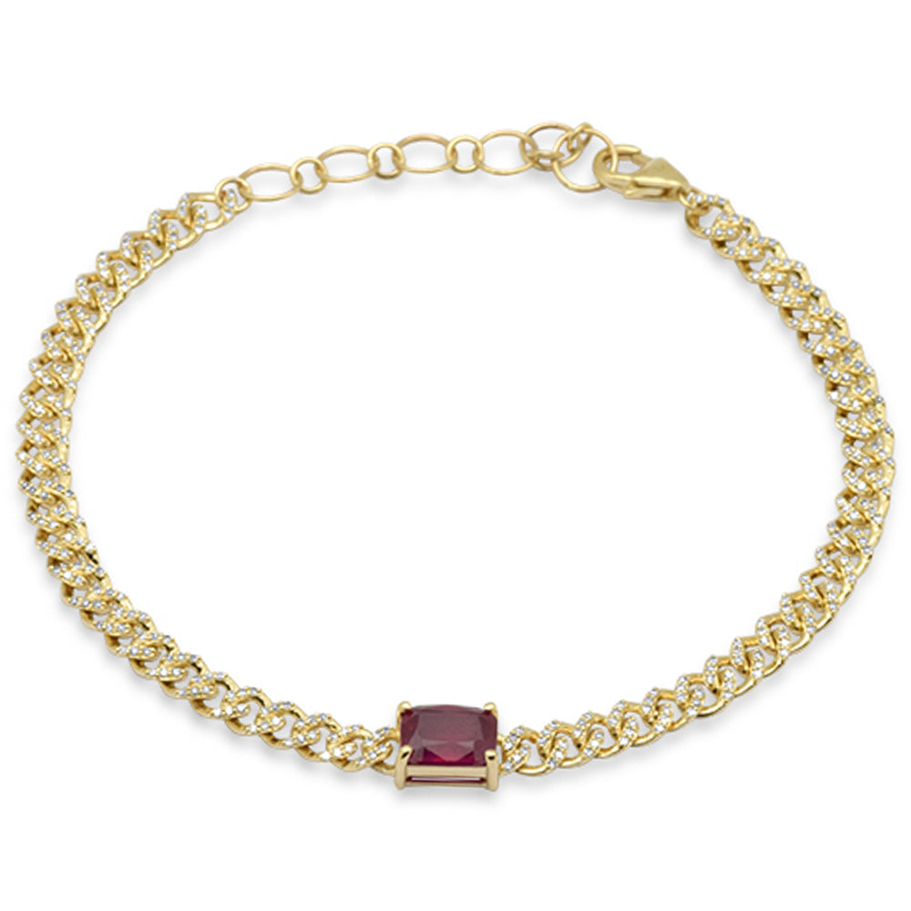 SPECIAL!1.88ct G SI 14K Yellow Gold Ruby Gemstone & Diamond Cuban Bracelet 6+1.5" Long