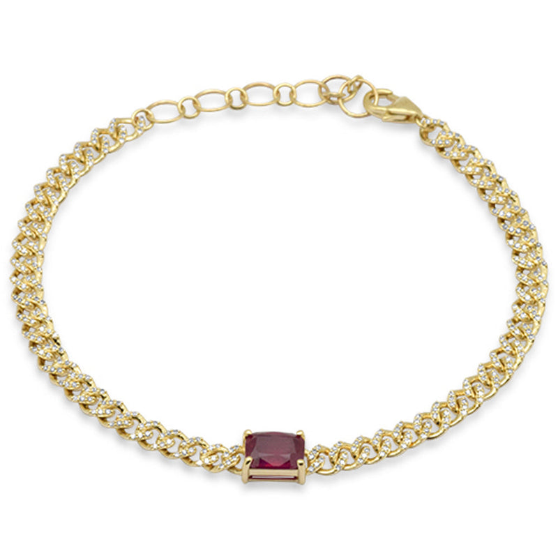 SPECIAL!1.88ct G SI 14K Yellow Gold Ruby Gemstone & Diamond Cuban Bracelet 6+1.5" Long