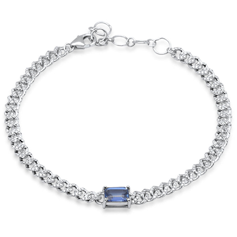 SPECIAL!1.20ct G SI 14K White Gold Blue Sapphire Gemstone & Diamond Cuban Bracelet 6+1.5" Long