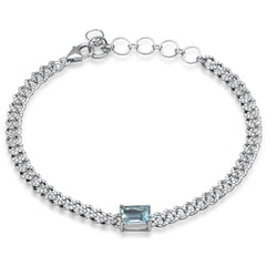 SPECIAL!1.09ct G SI 14K White Gold Aqua Gemstone & Diamond Cuban Bracelet 6+1.5" Long