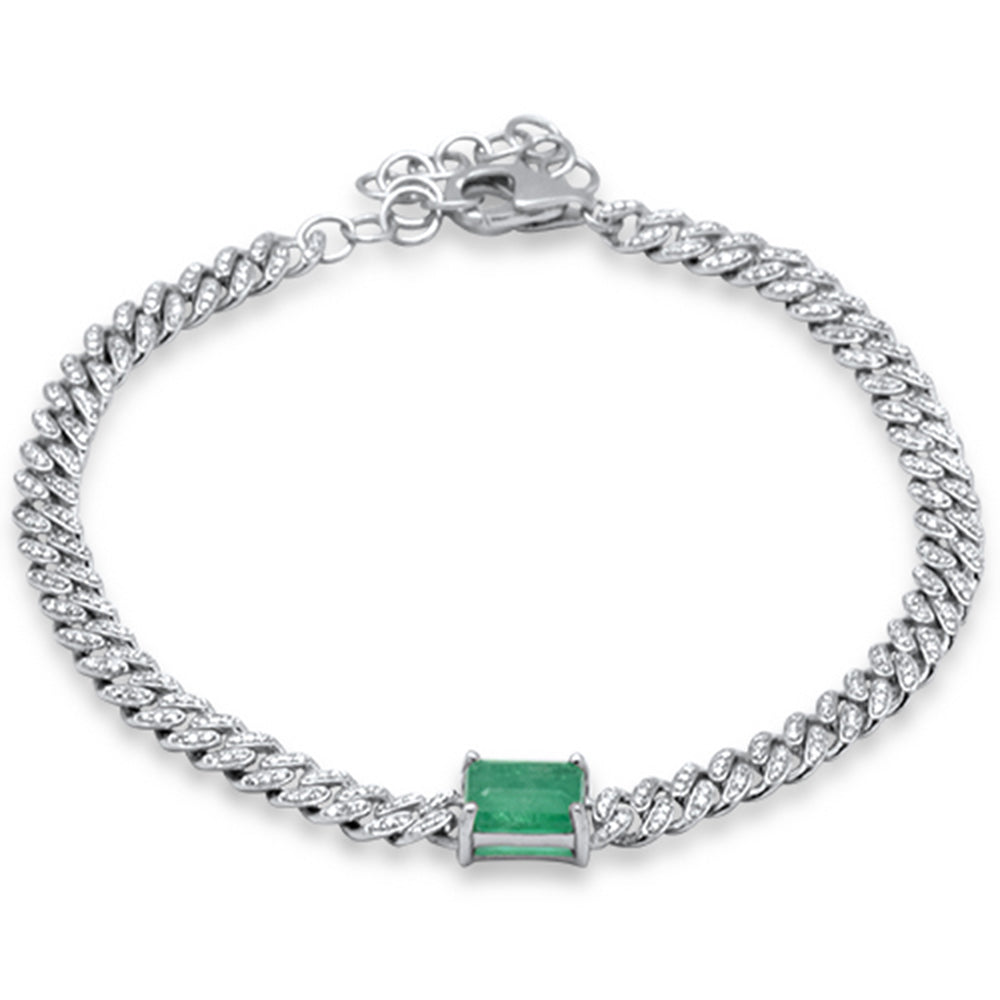 SPECIAL! 1.59ct G SI 14K White Gold Diamond & Emerald Gemstone Chain Bracelet 6+1.5" Long