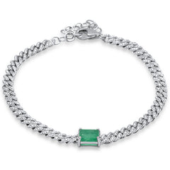 SPECIAL! 1.59ct G SI 14K White Gold Diamond & Emerald Gemstone Chain Bracelet 6+1.5" Long