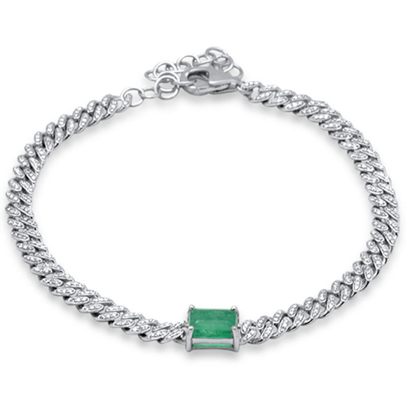 SPECIAL! 1.59ct G SI 14K White Gold Diamond & Emerald Gemstone Chain Bracelet 6+1.5" Long