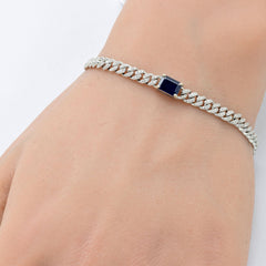 SPECIAL! 2.02ct G SI 14K White Gold Blue Sapphire Gemstone & Diamond Cuban Bracelet 6+1.5" Long