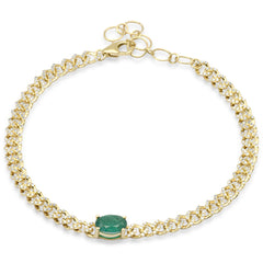 SPECIAL!1.34ct G SI 14K Yellow Gold Oval Emerald Gemstone & Diamond Cuban Bracelet 6+1.5" Long