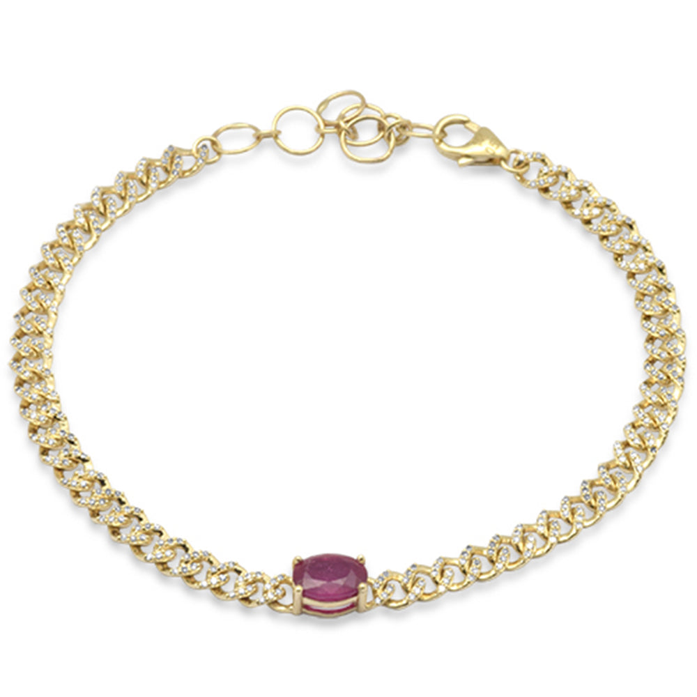 SPECIAL!1.74ct G SI 14K Yellow Gold Oval Ruby Gemstone & Diamond Cuban Bracelet 6+1.5" Long