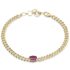 SPECIAL!1.74ct G SI 14K Yellow Gold Oval Ruby Gemstone & Diamond Cuban Bracelet 6+1.5" Long