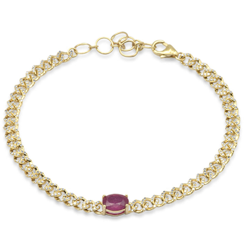 SPECIAL!1.74ct G SI 14K Yellow Gold Oval Ruby Gemstone & Diamond Cuban Bracelet 6+1.5" Long