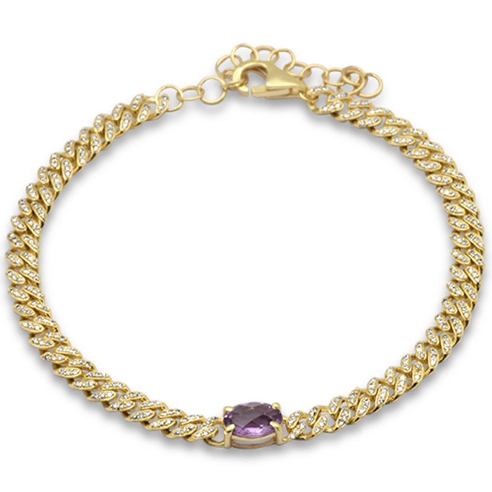 SPECIAL! 1.20ct G SI 14K Yellow Gold Diamond & Amethyst Gemstone Chain Bracelet 6+1.5" Long