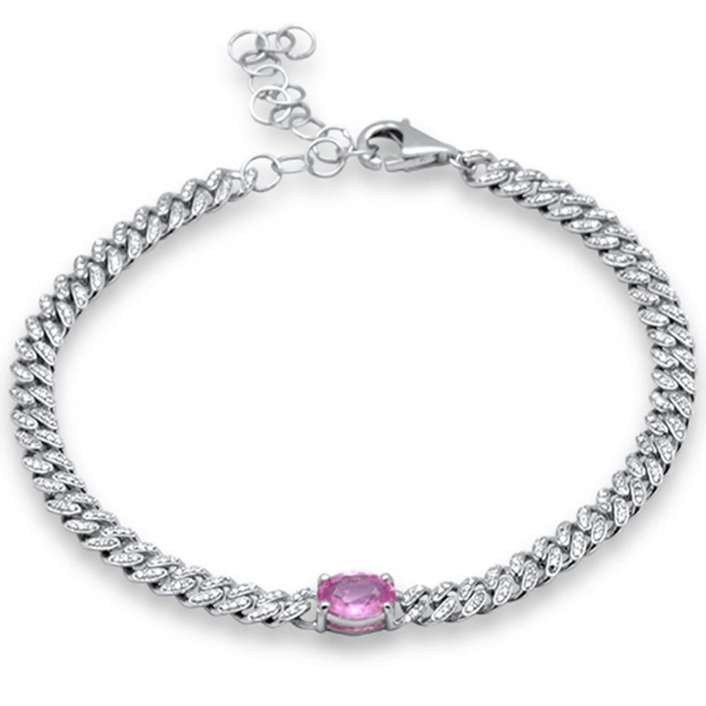 SPECIAL! 1.44ct G SI 14K Yellow Gold Diamond & Pink Sapphire Gemstone Chain Bracelet 6+1.5" Long