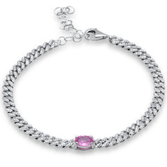 SPECIAL! 1.44ct G SI 14K Yellow Gold Diamond & Pink Sapphire Gemstone Chain Bracelet 6+1.5" Long