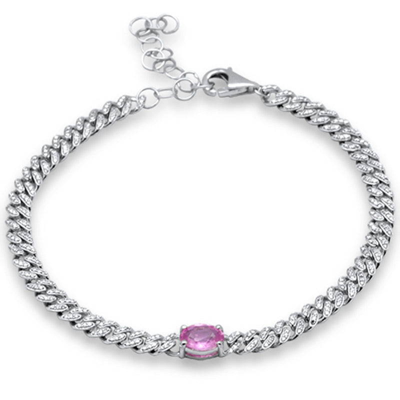 SPECIAL! 1.44ct G SI 14K Yellow Gold Diamond & Pink Sapphire Gemstone Chain Bracelet 6+1.5" Long