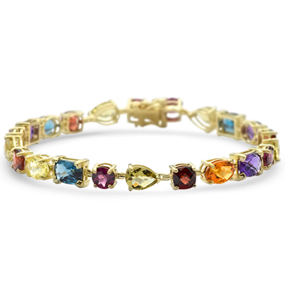 SPECIAL!15.25ct G SI 14K Yellow Gold Multi Color Gemstones Bracelet 7" Long