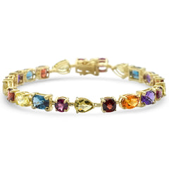 SPECIAL!15.25ct G SI 14K Yellow Gold Multi Color Gemstones Bracelet 7" Long