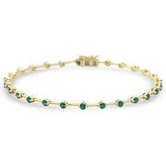 SPECIAL! 1.04ct G SI 14K Yellow Gold Emerald Gemstone Bar Bracelet 7" Long