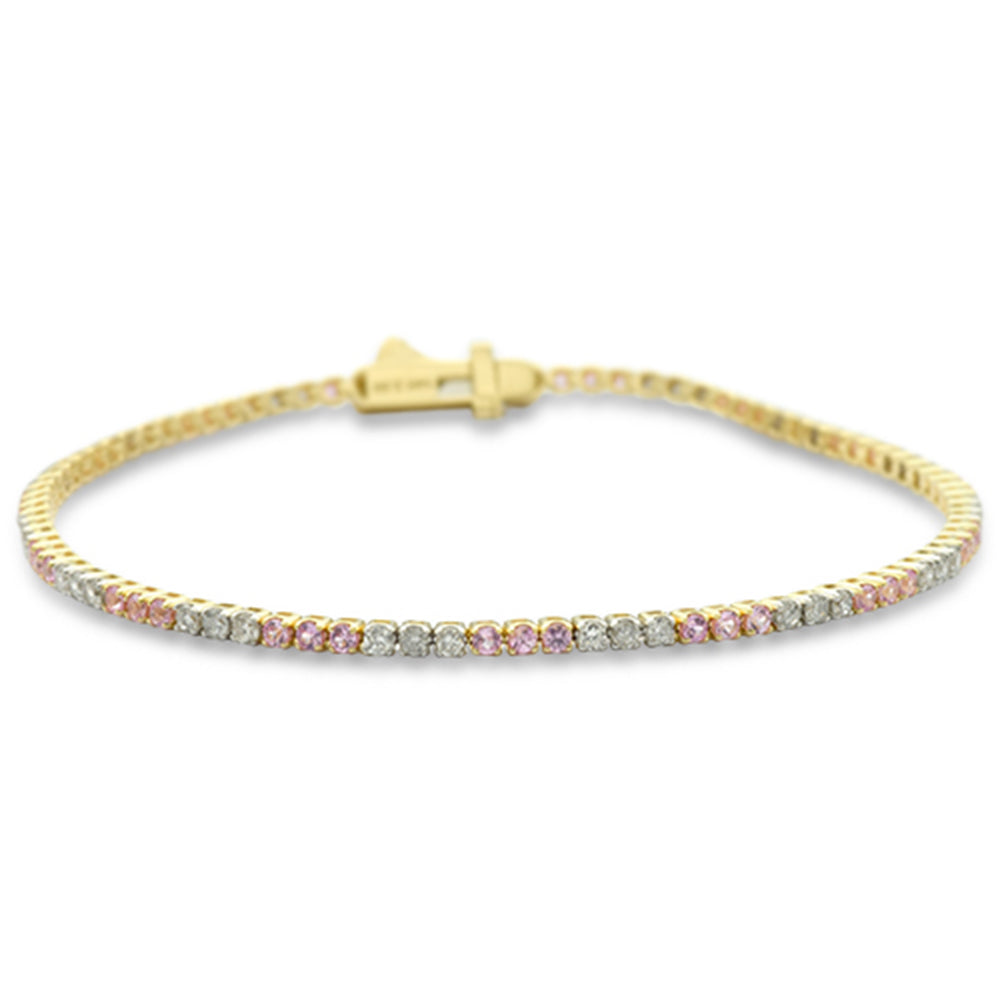 SPECIAL! 2.12ct G SI 14K Yellow Gold Diamond & Pink Sapphire Gemstones Tennis Bracelet 7" Long