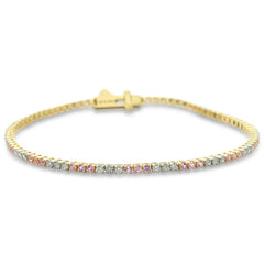 SPECIAL! 2.12ct G SI 14K Yellow Gold Diamond & Pink Sapphire Gemstones Tennis Bracelet 7" Long