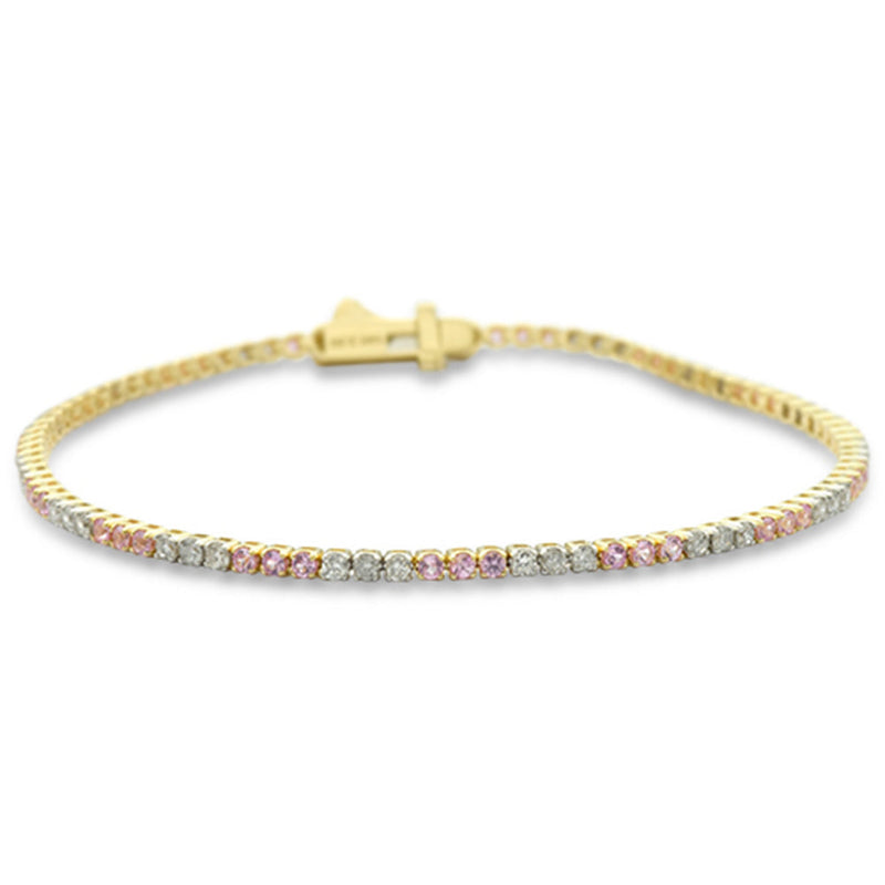 SPECIAL! 2.12ct G SI 14K Yellow Gold Diamond & Pink Sapphire Gemstones Tennis Bracelet 7" Long