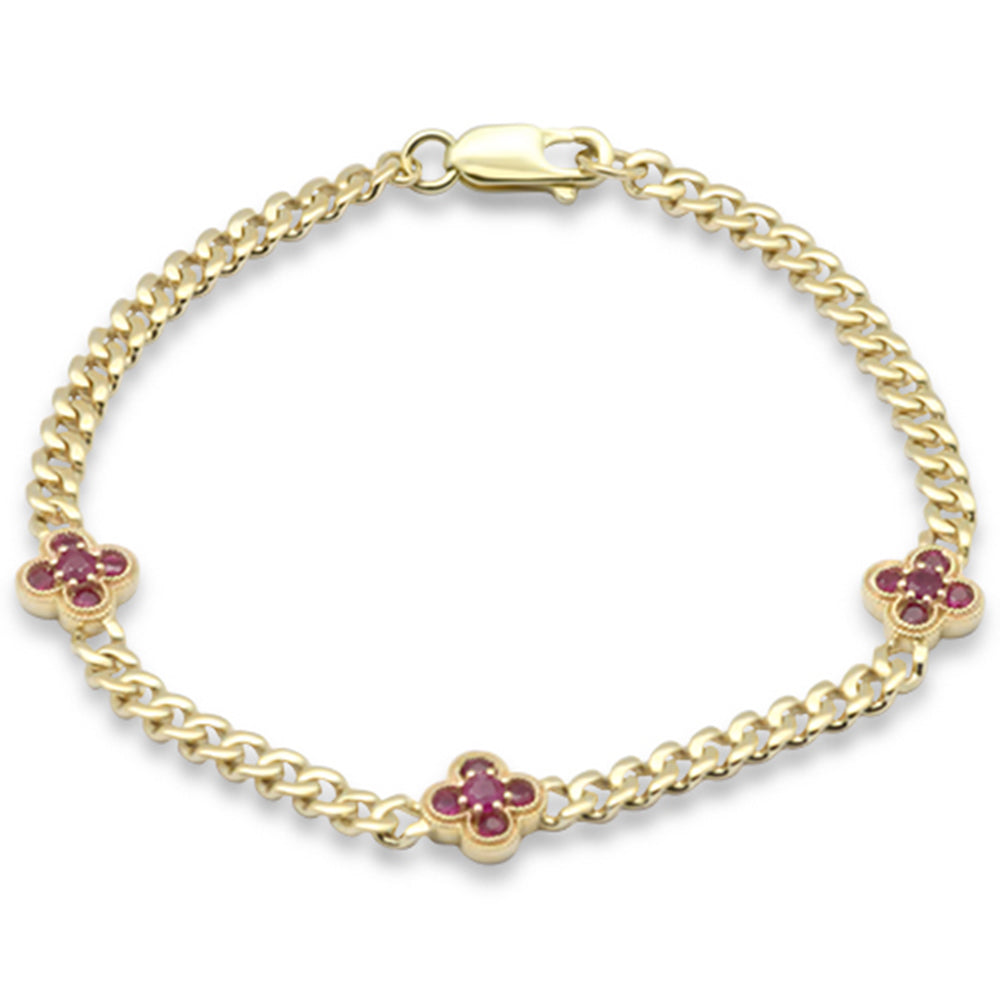 SPECIAL! .79ct G SI 14K Yellow Gold Ruby Gemstone Cuban Bracelet 7" Long