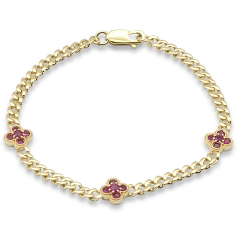 SPECIAL! .79ct G SI 14K Yellow Gold Ruby Gemstone Cuban Bracelet 7" Long