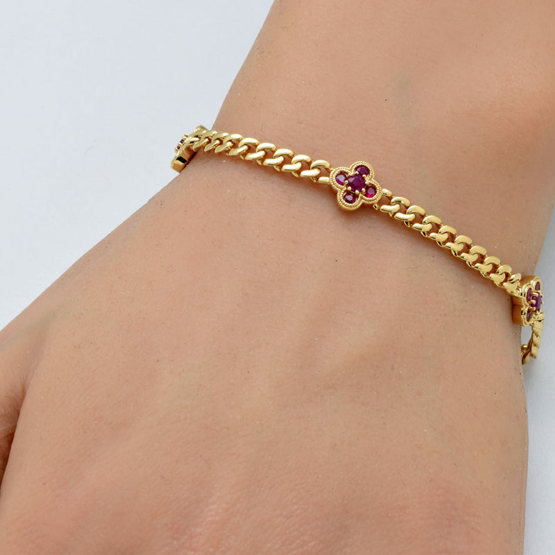 SPECIAL! .79ct G SI 14K Yellow Gold Ruby Gemstone Cuban Bracelet 7" Long