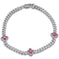 SPECIAL!  .80ct G SI 14K White Gold Ruby Gemstone Flower Cuban Bracelet 7" Long