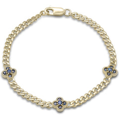 SPECIAL!  .70ct G SI 14K Yellow Gold Blue Sapphire Gemstone Flower Cuban Bracelet 7" Long