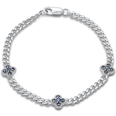 SPECIAL!  .70ct G SI 14K White Gold Blue Sapphire Gemstone Flower Cuban Bracelet 7" Long