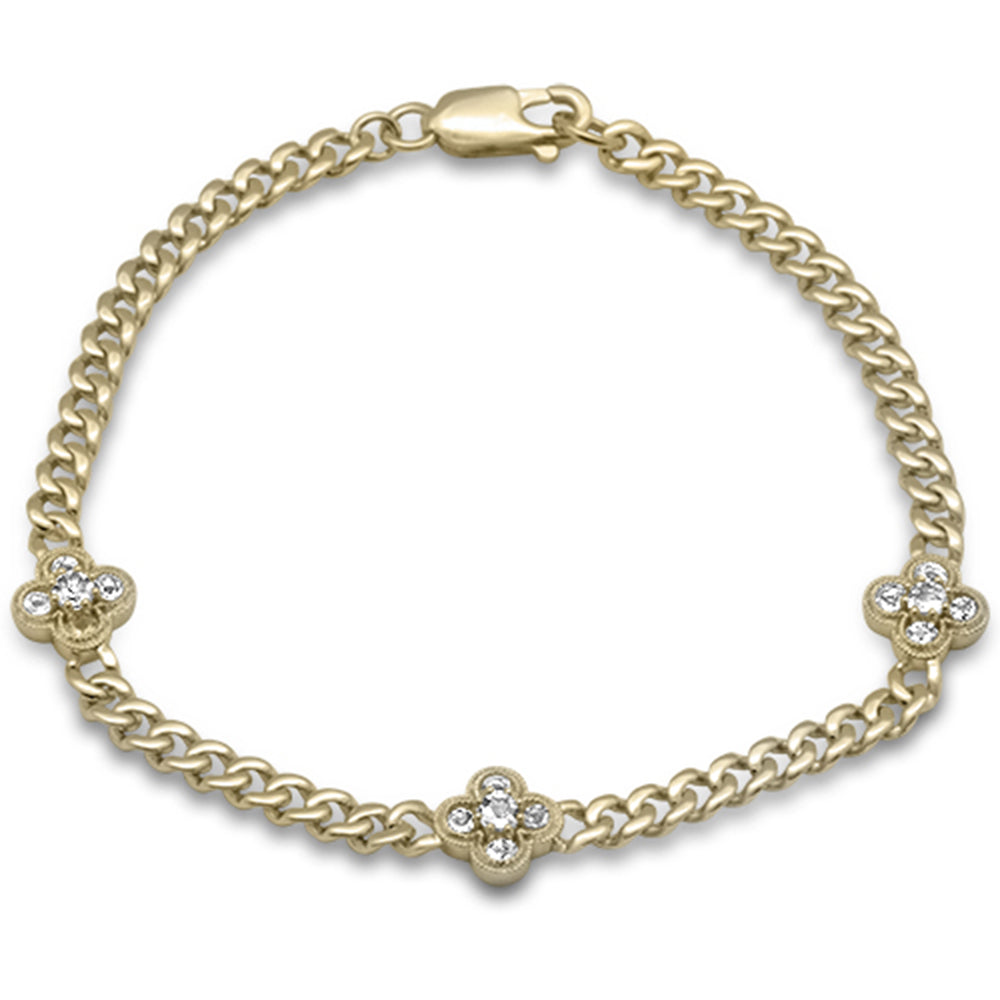 SPECIAL!  .59ct G SI 14K Yellow Gold Aquamarine Gemstone Flower Cuban Bracelet 7" Long