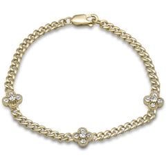SPECIAL!  .59ct G SI 14K Yellow Gold Aquamarine Gemstone Flower Cuban Bracelet 7" Long