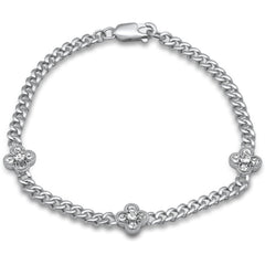 SPECIAL!  .59ct G SI 14K White Gold Aquamarine Gemstone Flower Cuban Bracelet 7" Long