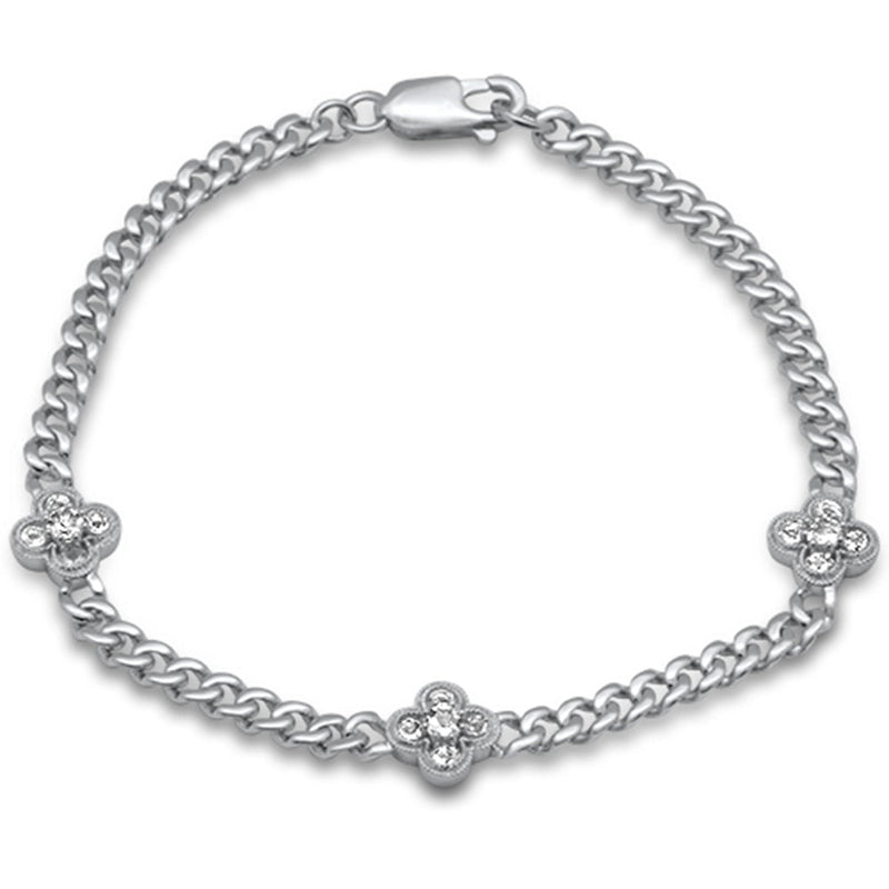 SPECIAL!  .59ct G SI 14K White Gold Aquamarine Gemstone Flower Cuban Bracelet 7" Long