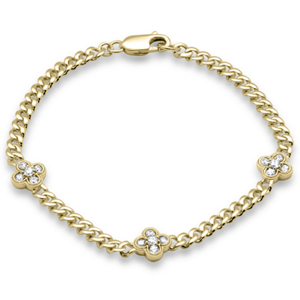 SPECIAL! .60ct G SI 14K Yellow Gold Diamond Cuban Chain Flower Bracelet 7.25" Long