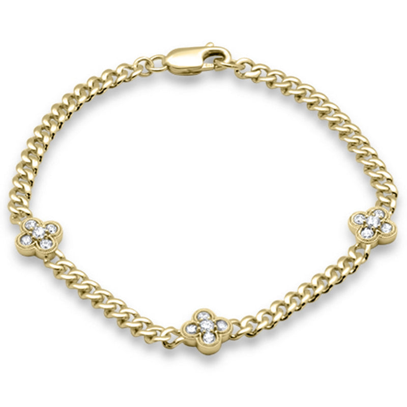 SPECIAL! .60ct G SI 14K Yellow Gold Diamond Cuban Chain Flower Bracelet 7.25" Long