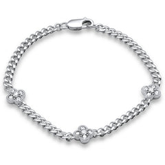 SPECIAL! .59ct G SI 14K White Gold Diamond Cuban Chain Flower Bracelet 7" Long