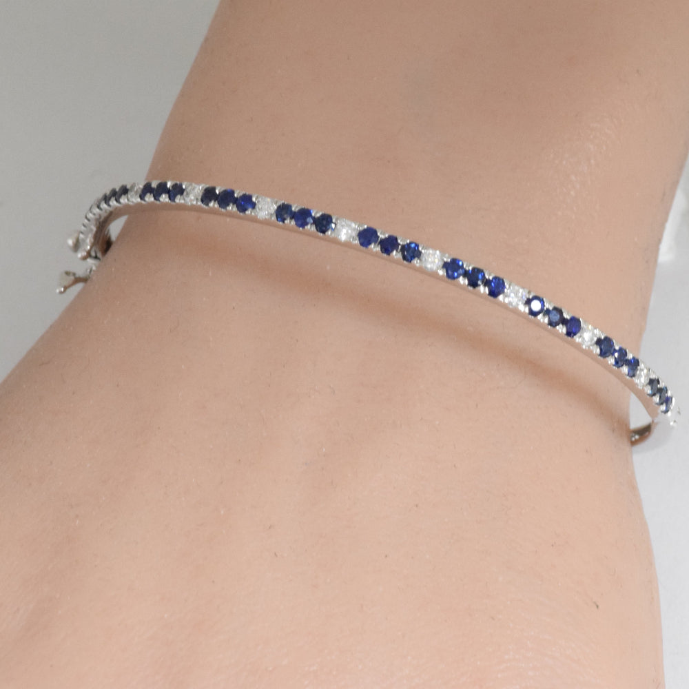 SPECIAL! 1.64ct G SI 14K White Gold Diamond Blue Sapphire Gemstone Bangle Bracelet 59mm