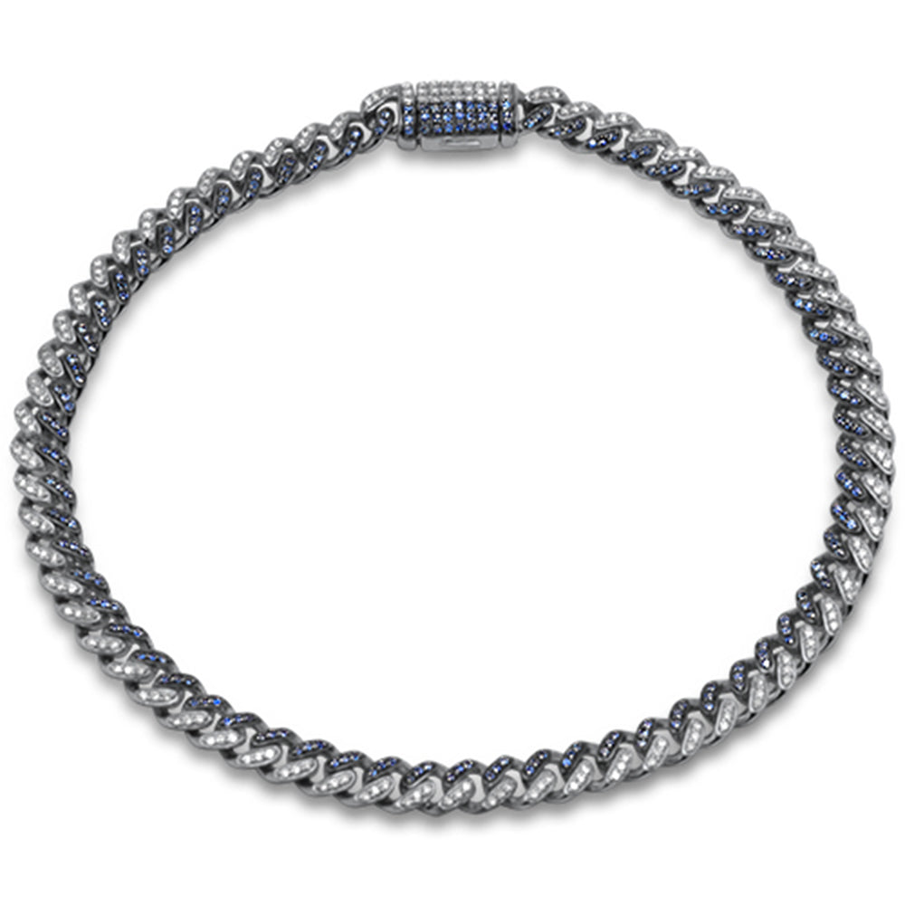 SPECIAL!  .91ct G SI 14K White Gold Diamond Blue Sapphire Gemstone Cuban Bracelet 7" Long